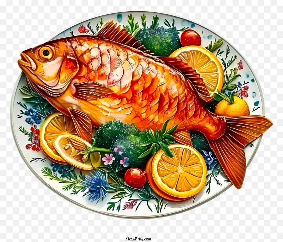Fish Dish，Pintura De Peixe De Carpa PNG