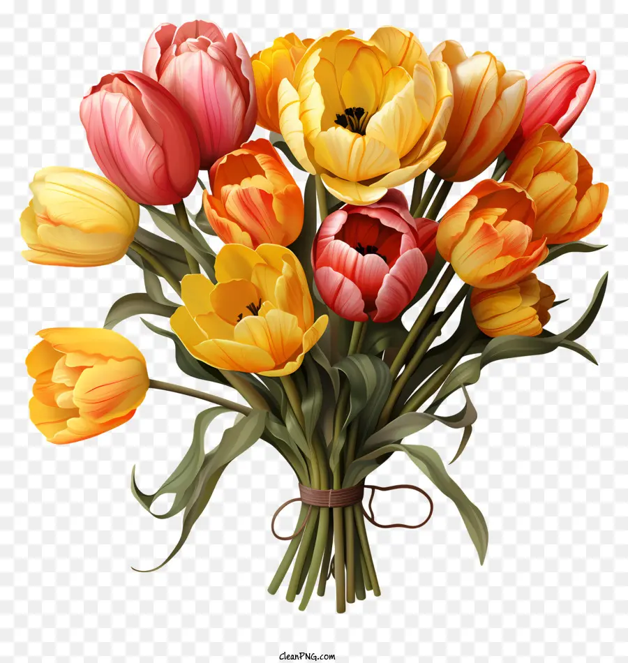 Buquê De Tulipas Desenhado à Mão，Buquê De Flores Coloridas PNG