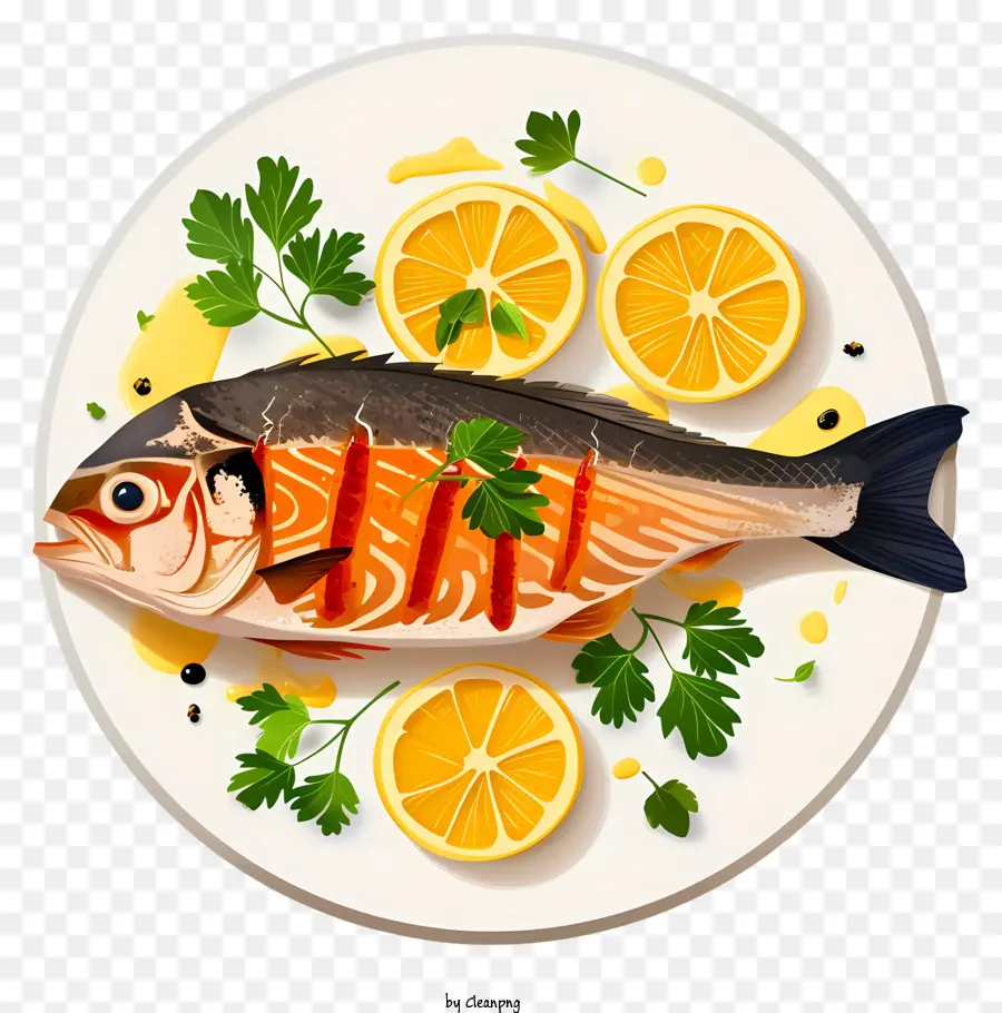 Ilustração Vetorial Plana Minimalizada，Fish Dish PNG