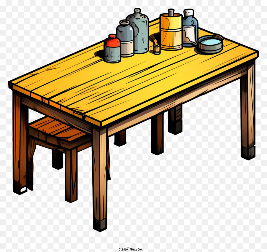 Tabela De Desenho Animado No Estilo Doodle，Mesa De Madeira PNG