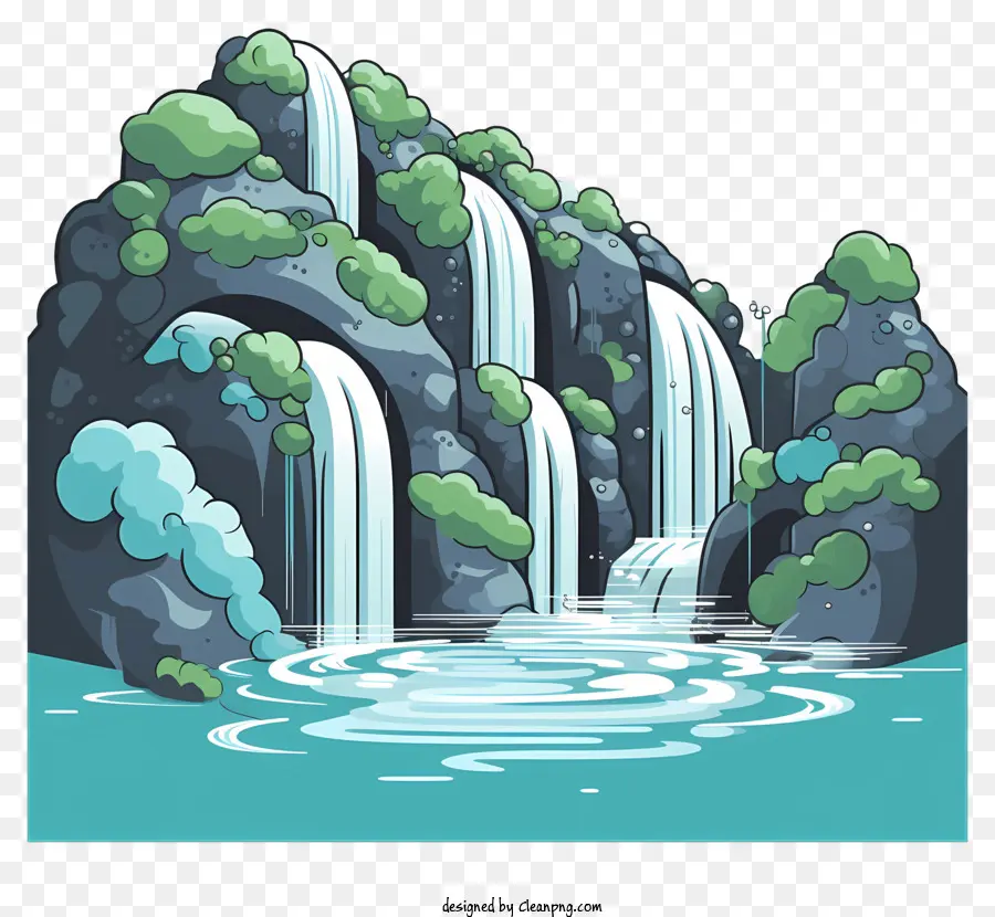 Cachoeira Ao Estilo Doodle，Cachoeira PNG