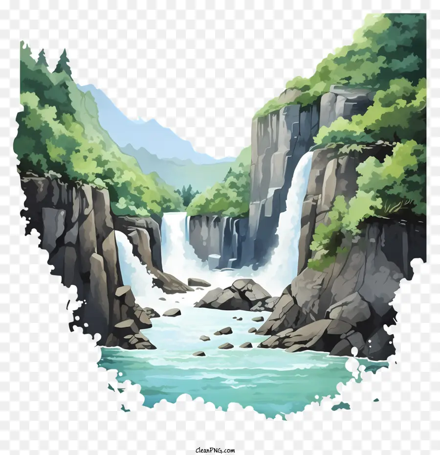 Cachoeira Em Aquarela，Pintura Digital PNG