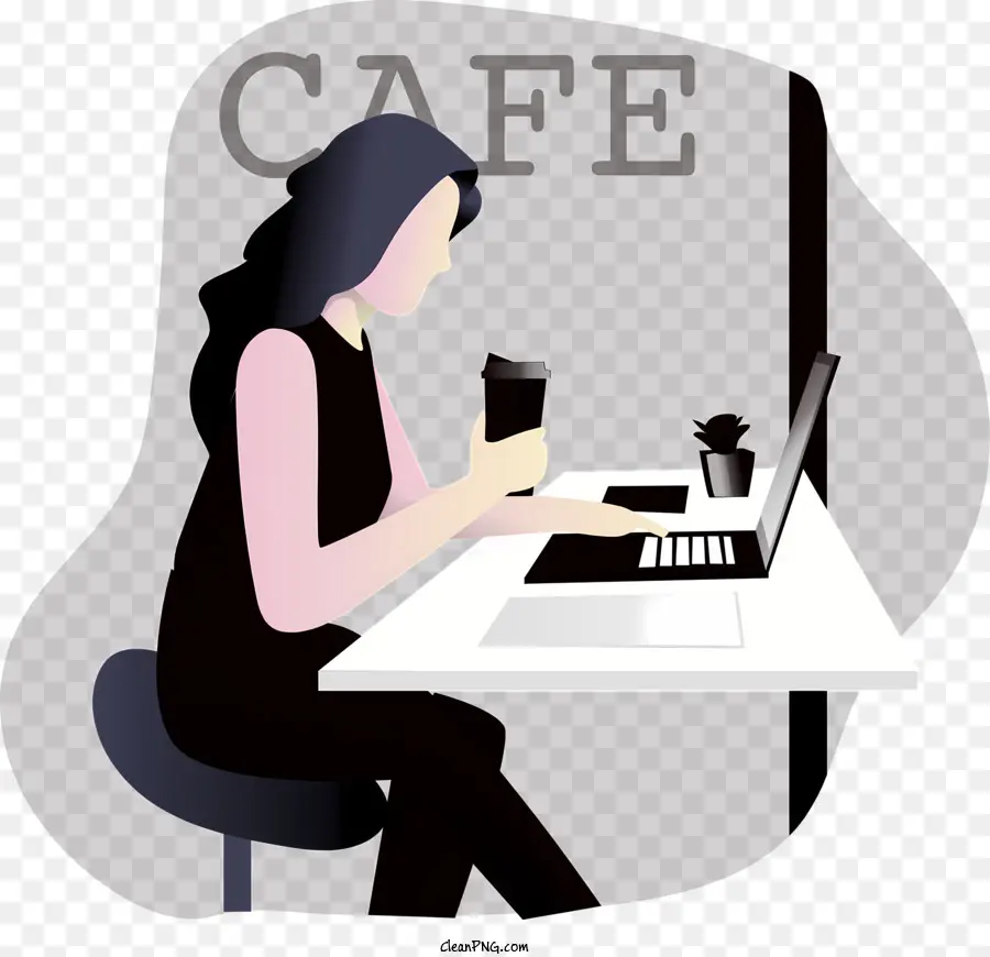 Café，Mulher Digitando No Laptop PNG