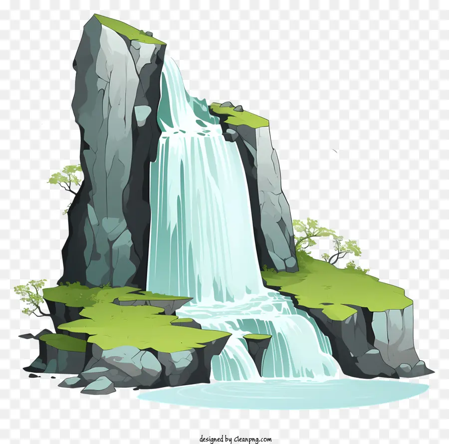 Cachoeira Desenhada à Mão，Paisagem De Montanha PNG