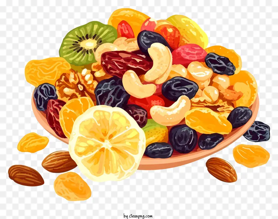 Frutas E Nozes Secas Misturam Arte Vetorial Simplista，Tigela De Frutas PNG