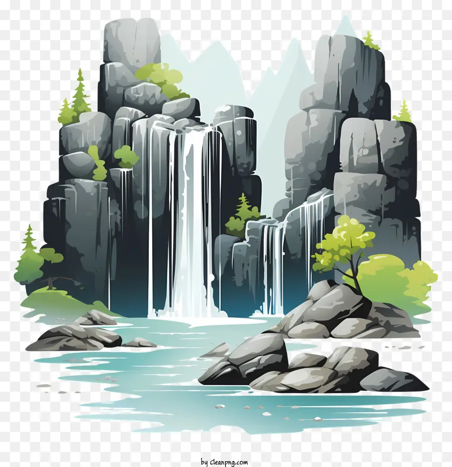 Cachoeira Ao Estilo De Esboço，Cachoeira Na Montanha PNG