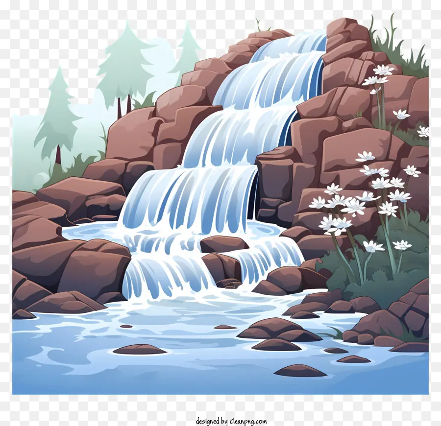 Cachoeira Ao Estilo Doodle，Cachoeira PNG