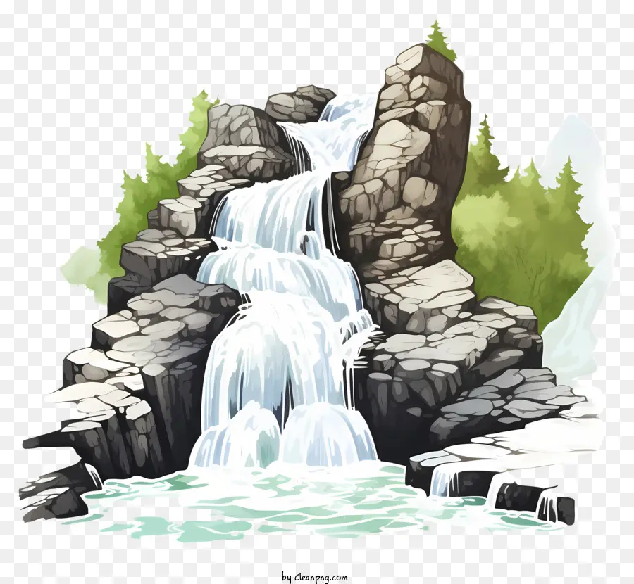 Cachoeira Ao Estilo De Esboço，Pequena Cachoeira PNG