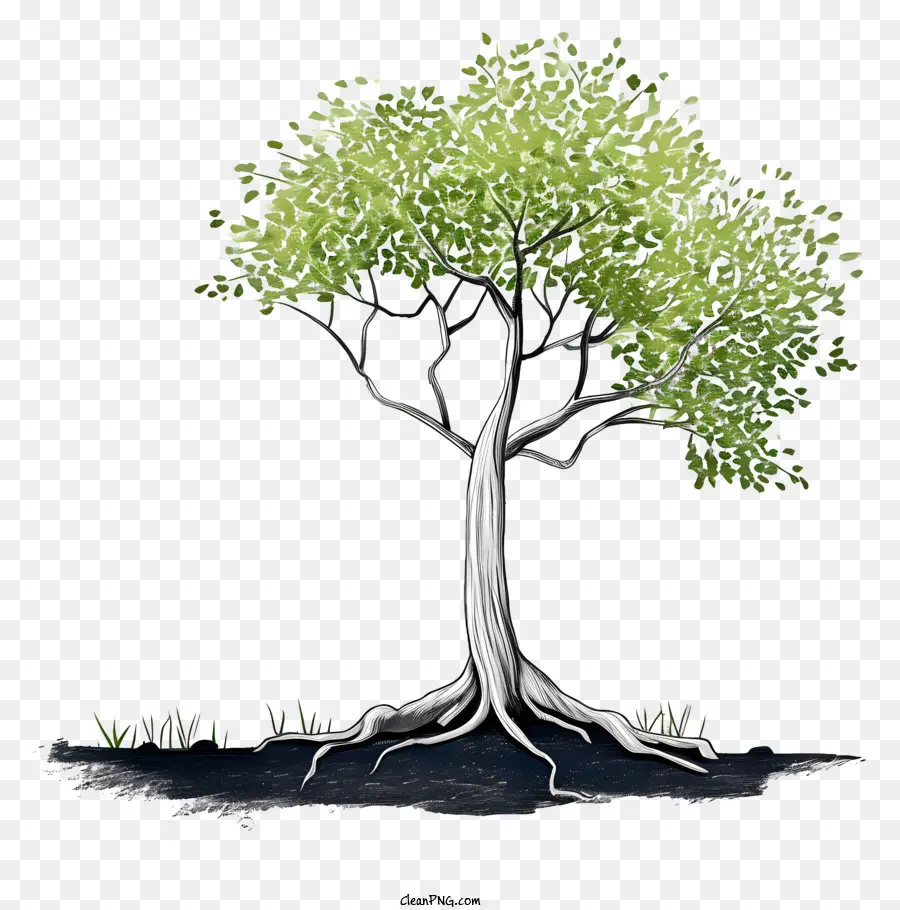Árvore De Plantio De Linha De Esboço，árvore Verde PNG