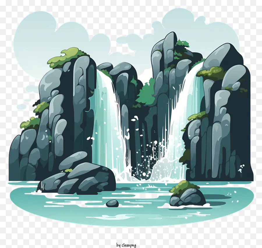 Cachoeira Ao Estilo Doodle，Paisagem Cênica PNG