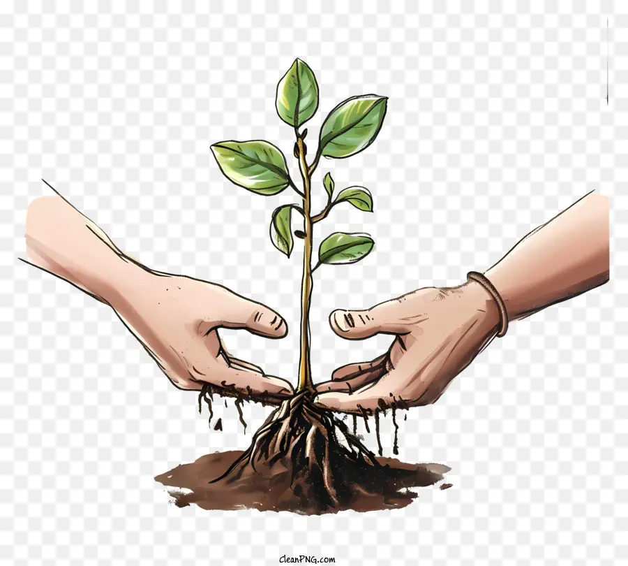árvore De Plantio Desenhada à Mão，O Crescimento Da Planta PNG