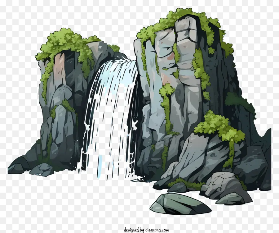 Cachoeira Desenhada à Mão，Cliff Rocky PNG