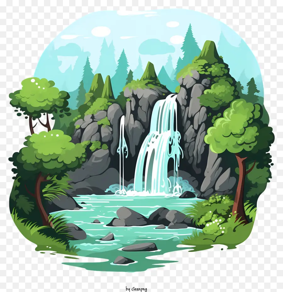 Cachoeira Ao Estilo Doodle，Cachoeira PNG