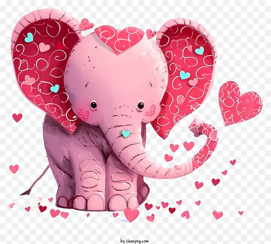 A Pink Elephant，Pontos Em Forma De Coração PNG