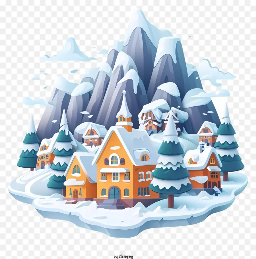Winter Mountain Village，Cartoon Aldeia PNG