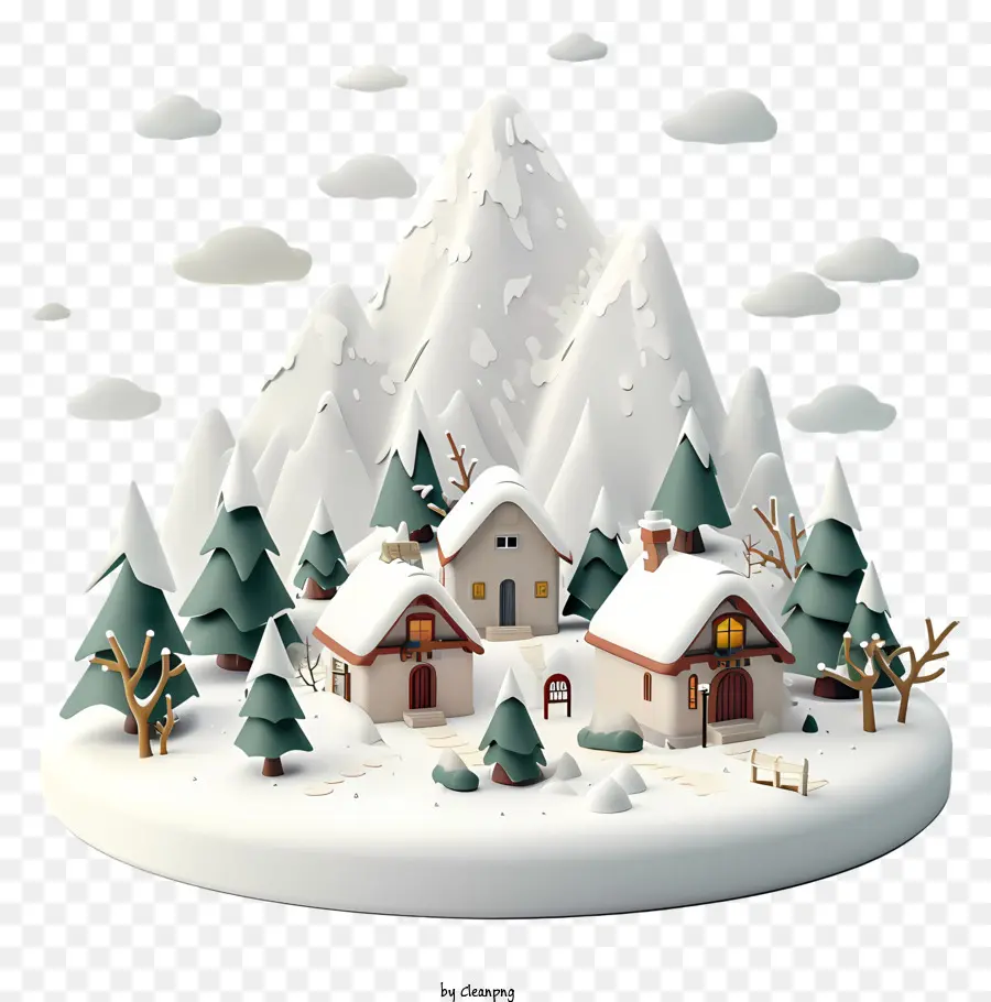 Winter Mountain Village，Vila De Neve Em 3d PNG