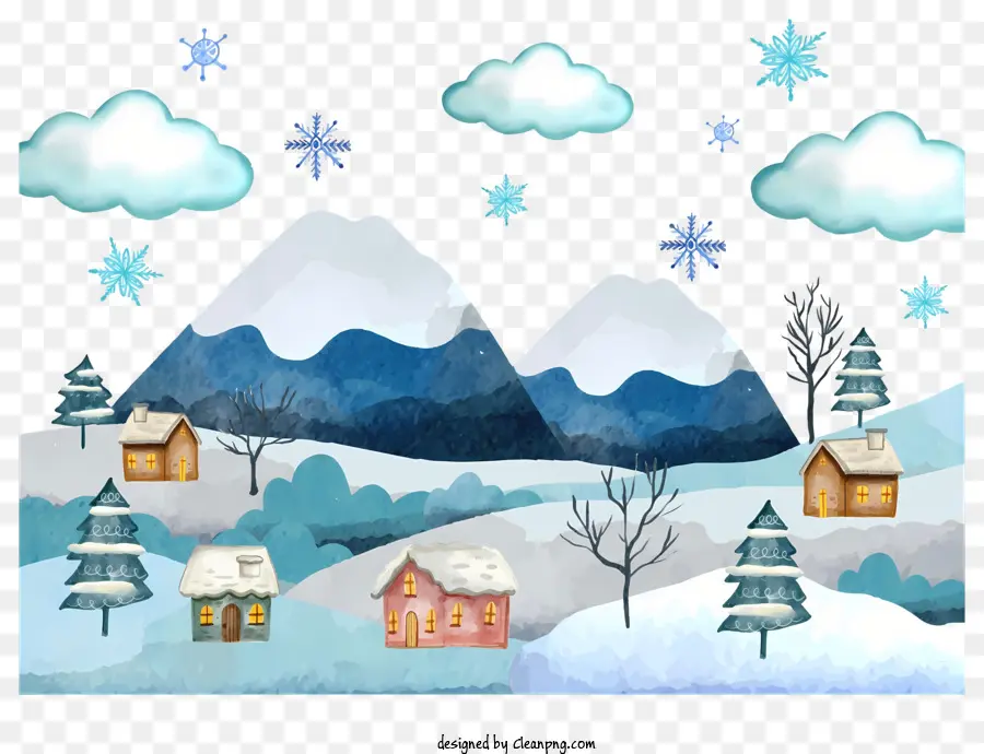 Winter Mountain Village，Cena De Inverno PNG