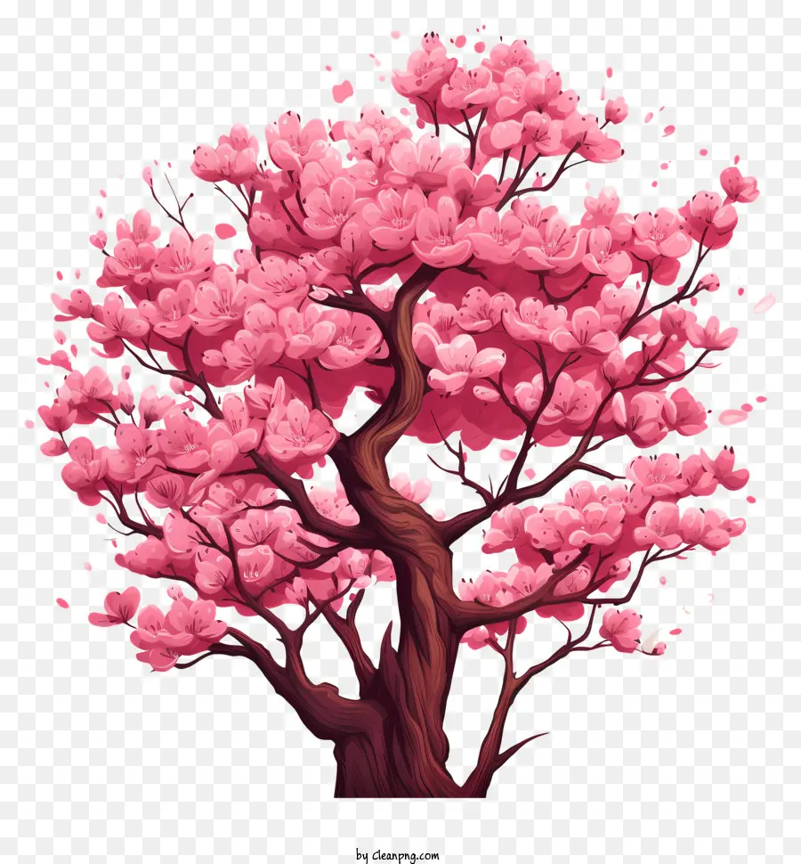 Árvore De Flor De Cerejeira No Estilo Doodle，Árvore De Flor De Cerejeira Rosa PNG