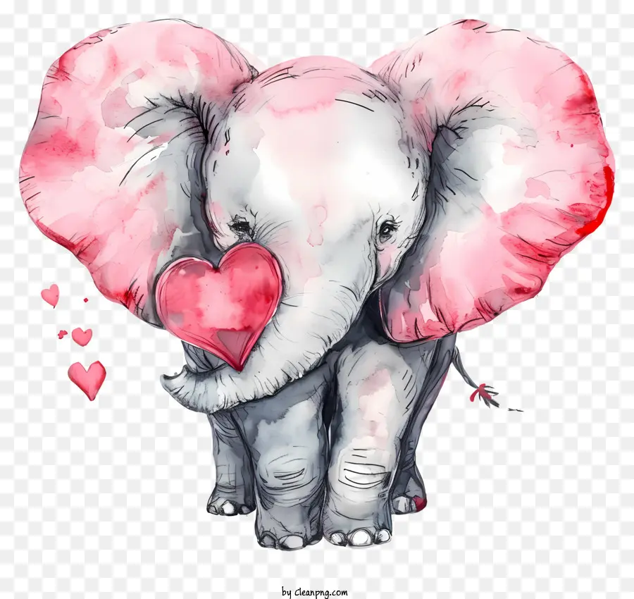 Elefante Em Aquarela Valentine，Pintura De Elefantes PNG