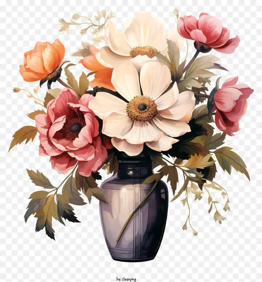 Flor Desenhada à Mão Em Vaso，Arranjo De Flores PNG