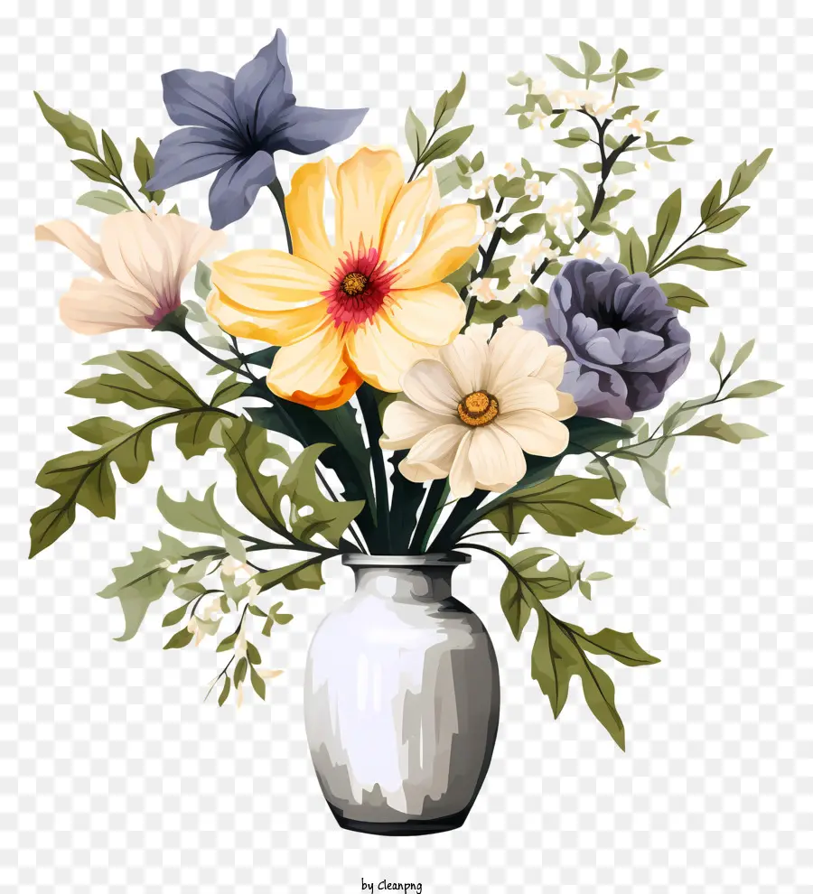 Flor Do Estilo De Esboço Em Vaso，Flores Coloridas PNG