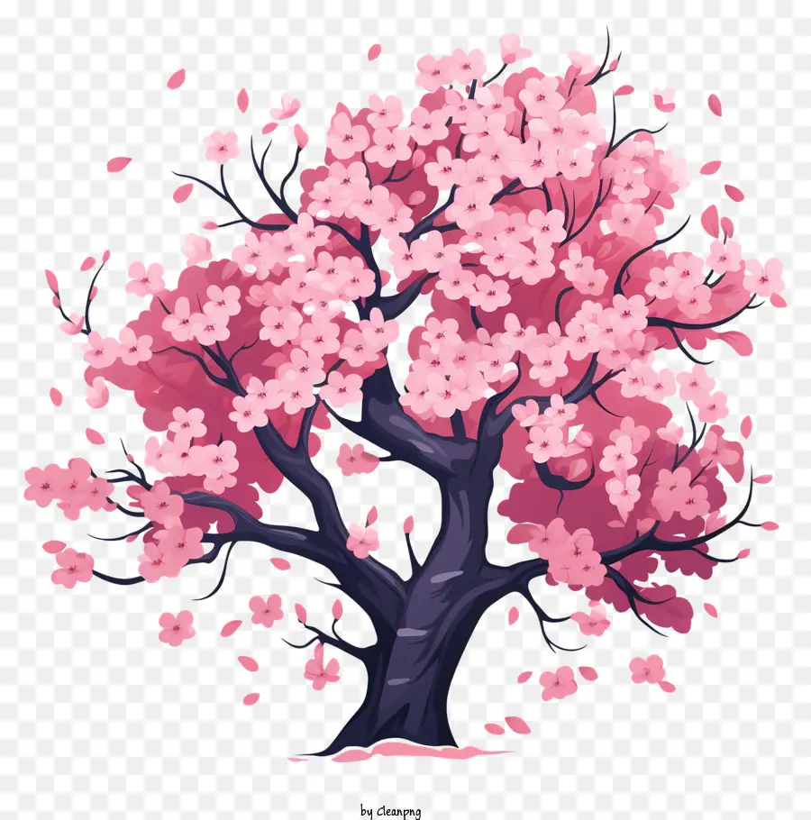Árvore De Flor De Cerejeira No Estilo Doodle，Flores Cor De Rosa PNG