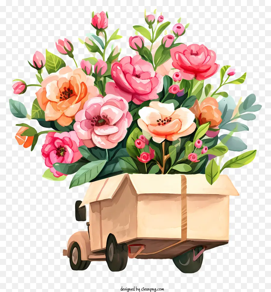 Entrega Do Dia Dos Namorados，Caixa De Flores PNG