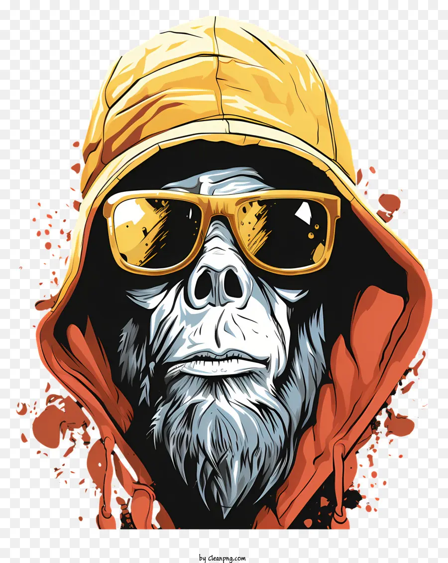 Macaco Usando óculos De Sol E Tampa Vermelha，Capuz PNG