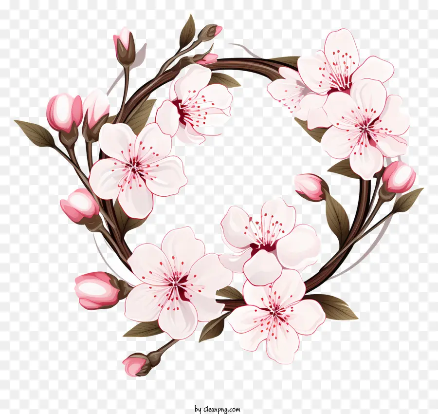 Blossom De Galho De Cereja De Estilo De Esboço，Grinalda Da Flor De Cerejeira PNG