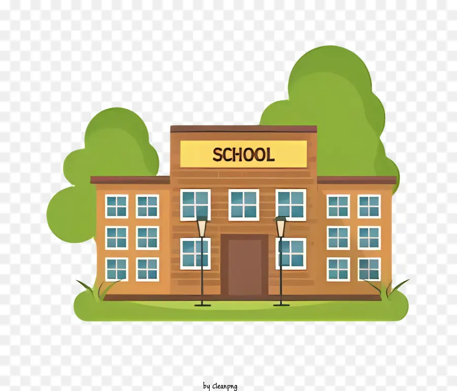 Cartoon Escola，Edifício Da Escola De Tijolos PNG