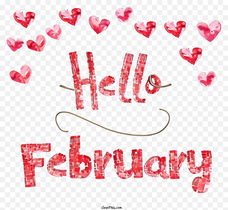 Olá Fevereiro，Coração Vermelho E Branco PNG