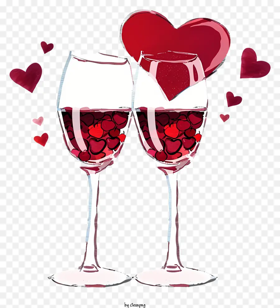 Valentine Wine Glasses De Arte Simplista Vetor，Vinho Tinto PNG