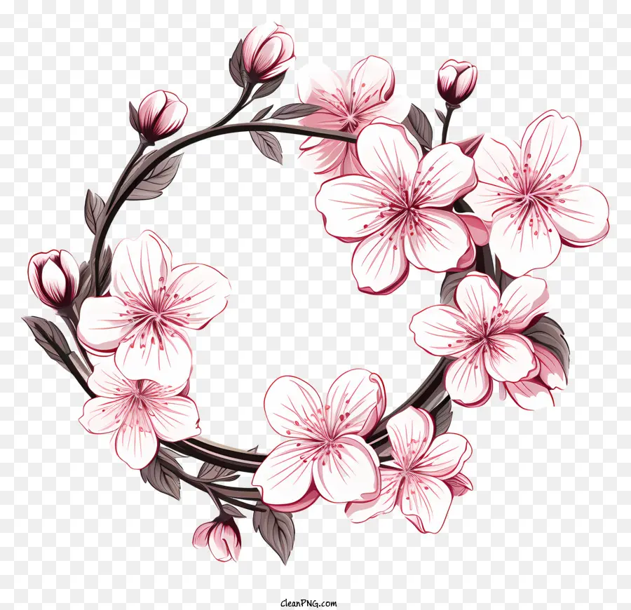 Blossom De Galho De Cereja De Estilo De Esboço，Grinalsa De Flores Sakura PNG