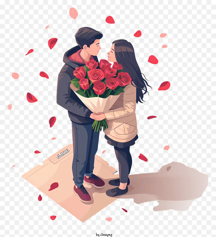 Entrega De Flores，Casal Com Rosas PNG