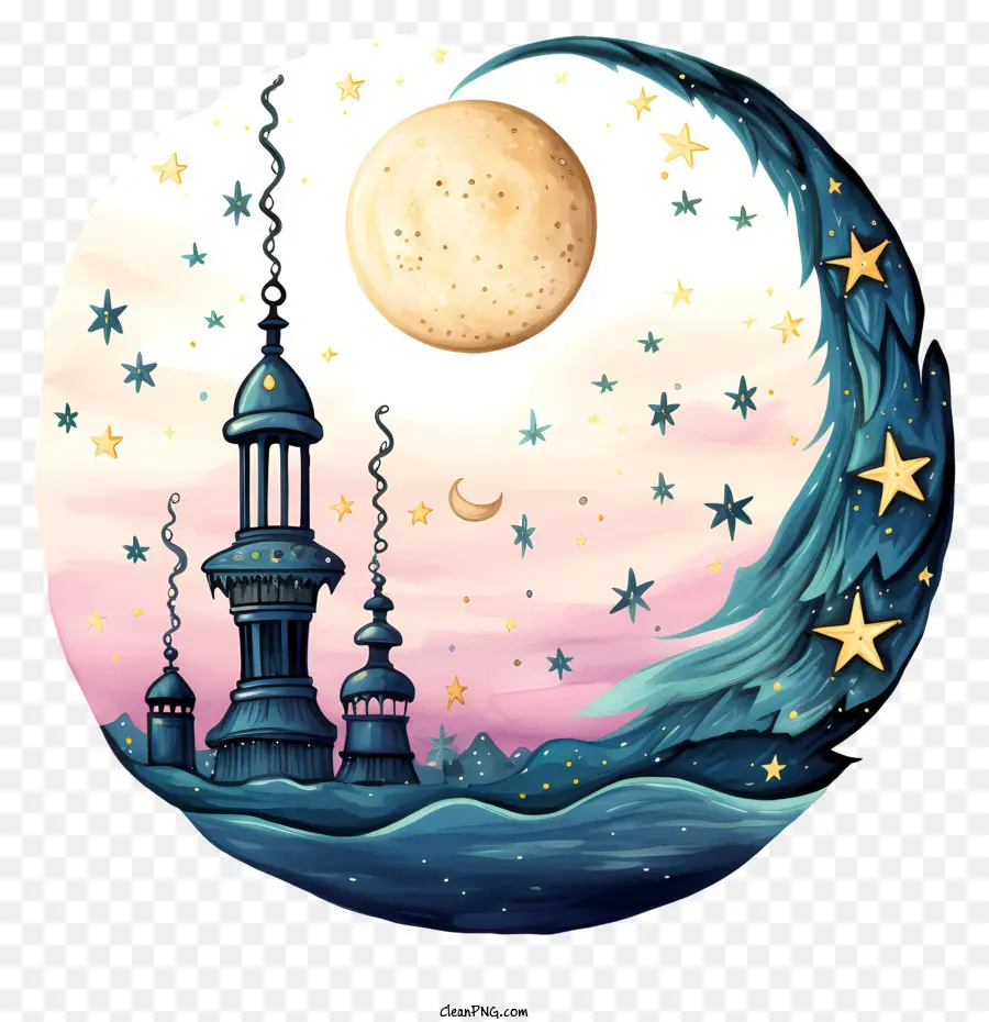 Lua E Estrela Desenhadas à Mão，Pintura Noturna De Céu PNG