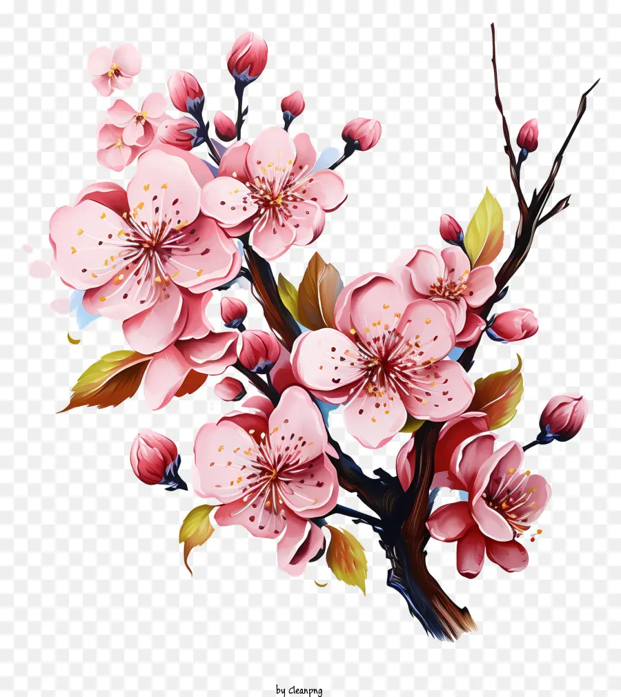 Tintas Multicoloridas Blossom De Cherry Branch，Sakura Flor PNG