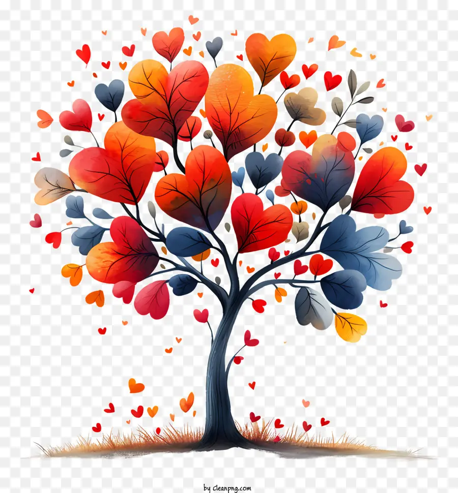 Corações Da árvore，Ilustração Da árvore Em Aquarela PNG