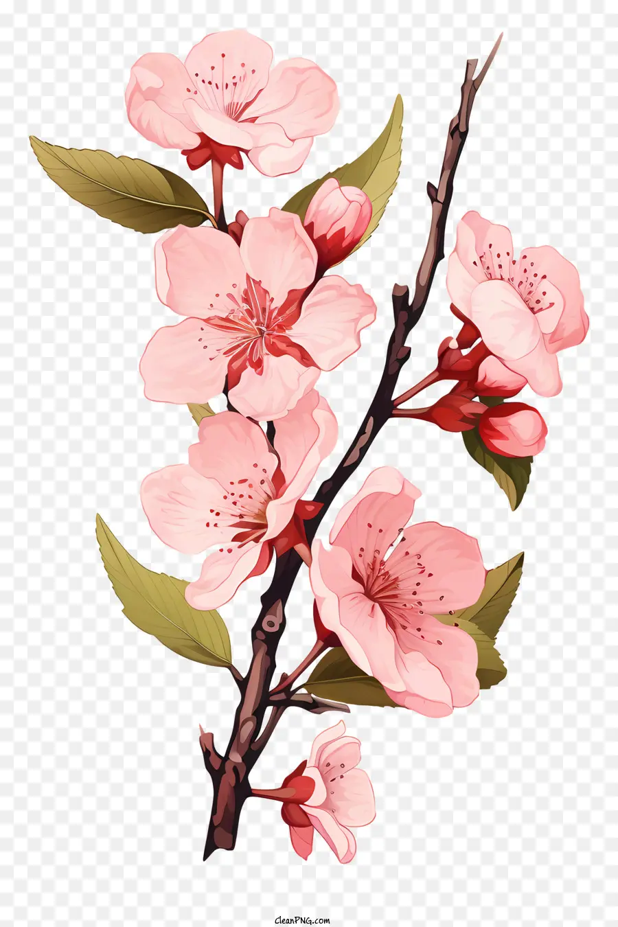 Blossom De Ramo De Cereja No Estilo Doodle，Flor Rosa PNG