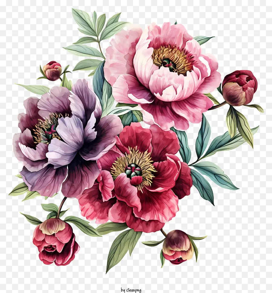 Arranjo De Flores Peony，Com Uma Variedade De Rosa PNG