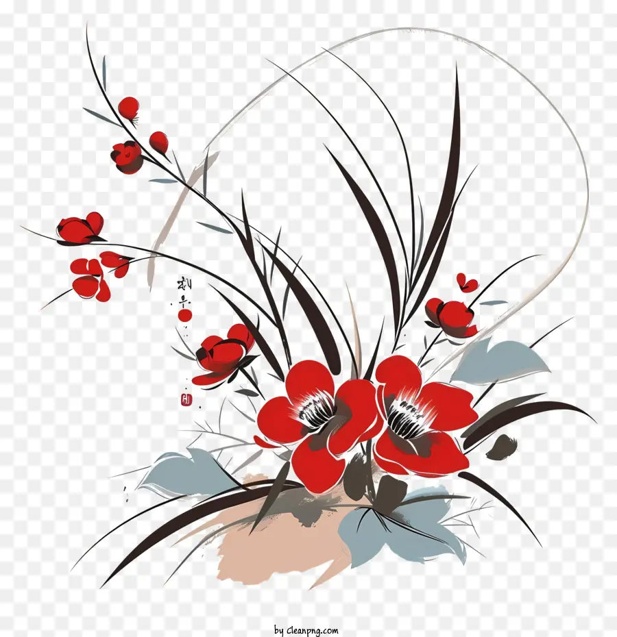 Arranjo De Flores Zen，Flor Vermelha PNG