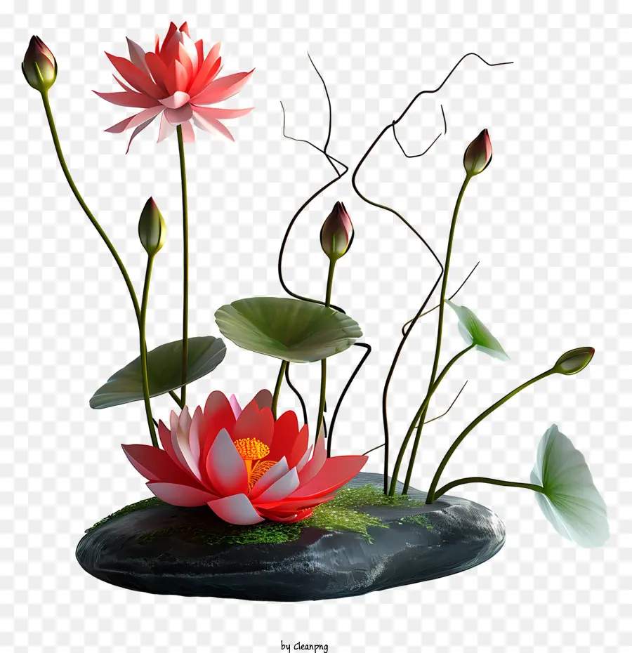 Arranjo De Flores Zen，Flor De Lótus Vermelho PNG