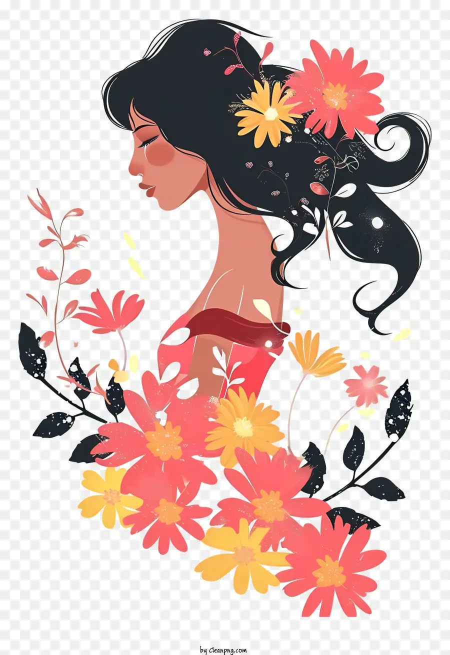 Mulher E Flores Simplistas Vetor，Menina Com Flores PNG