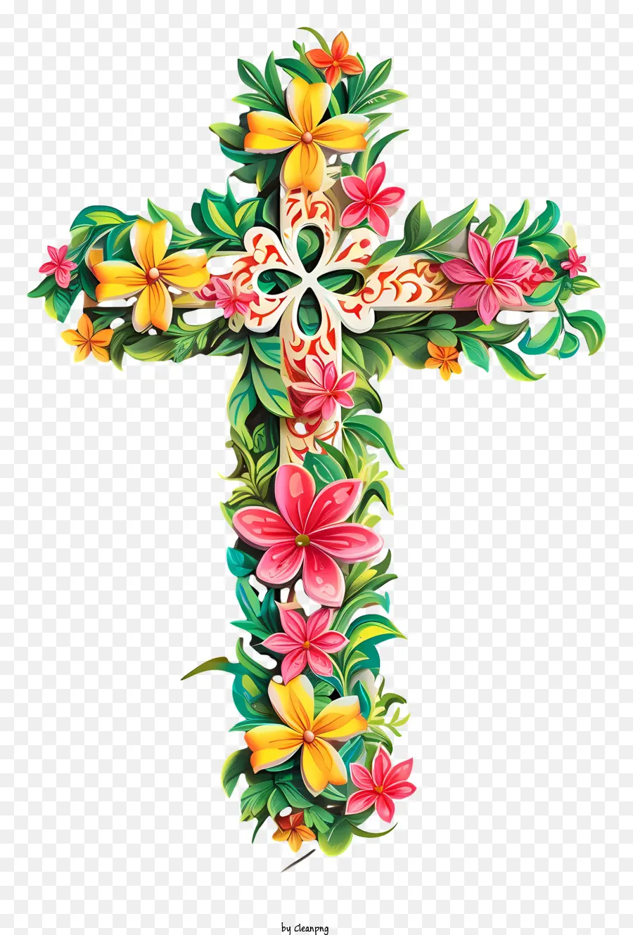 Feliz Cruz De Páscoa，Flores Coloridas PNG