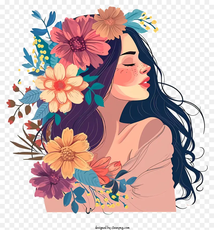 Design De Personagem De Desenho Vetorial，Mulher E Flores PNG