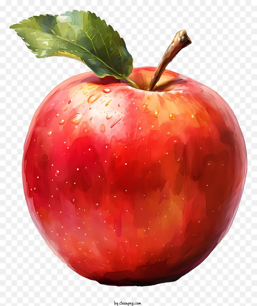 A Red Apple，Folha Verde PNG