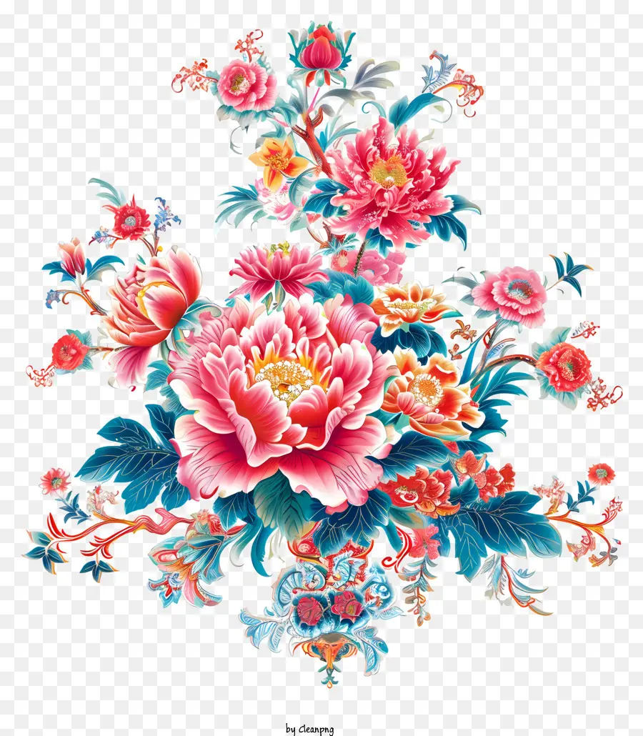 Arte De Flores Do Ano Novo Chinês，Arranjo Floral PNG