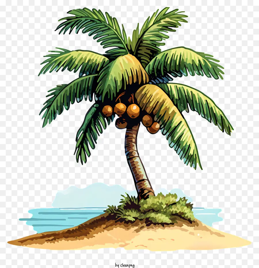 árvore De Coco Desenhada à Mão，Ilha Tropical PNG