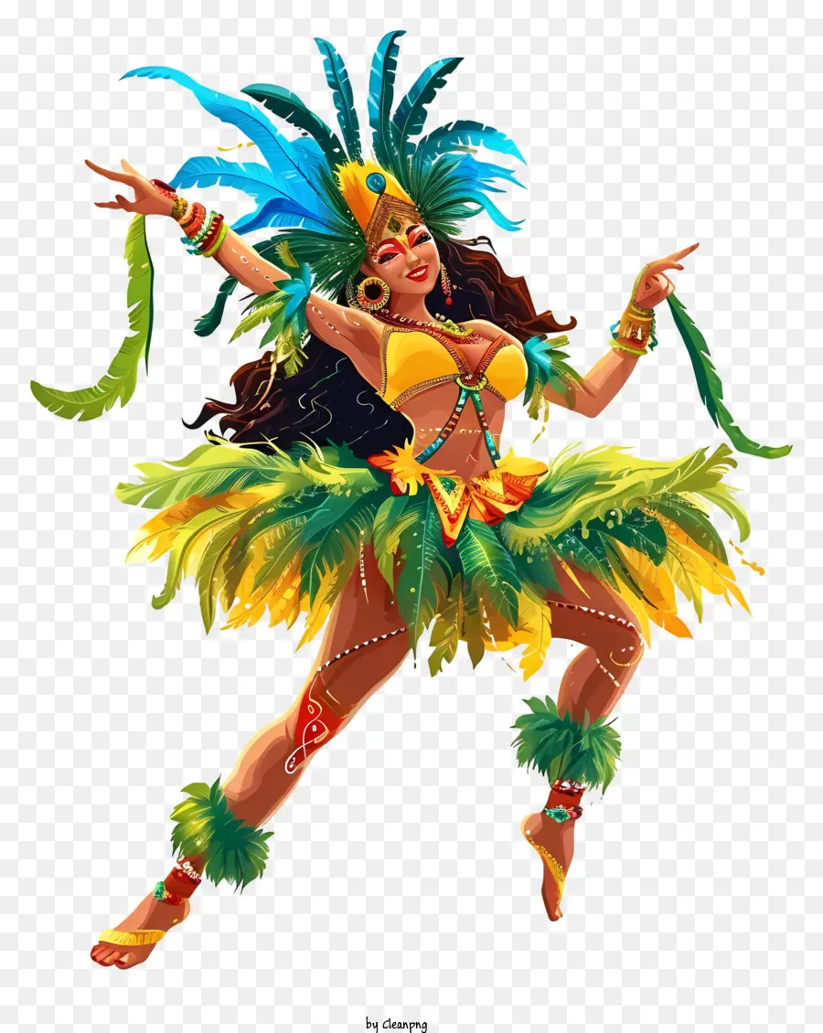 Dançarina De Carnaval Brasileira，Mulher Em Roupas De Penas PNG
