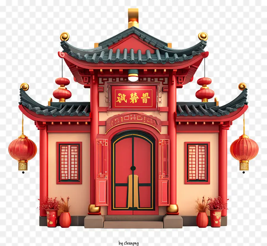 Edifício De Ano Novo Chinês，Templo Chinês Tradicional PNG