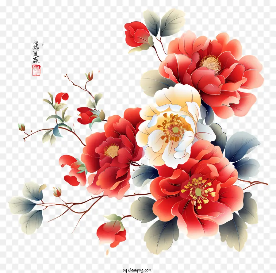 Arte De Flores Do Ano Novo Chinês，Fotografia Em Preto E Branco PNG